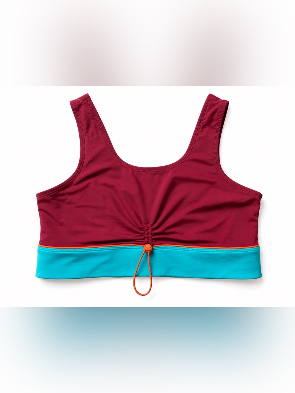 Fabletics Sports Bra Womens Large Colorblock Burgundy Turquoise Ruched